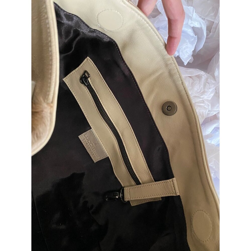 Lucchese Antelope Leather East West Tote Bag Crossbody Marble Ivory Travel Bag - Picture 9 of 16